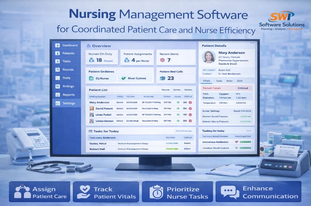 Nursing Management Software – Patient Vitals & Nurse Task Tracking | SWI HMS Nursing management software for hospitals to track patient vitals, prioritize nurse tasks, and improve patient care coordination