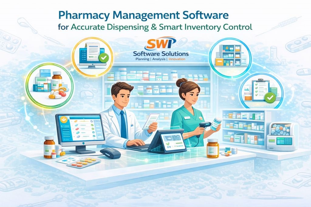 Pharmacy Management Software – Smart Inventory Control | SWI HMS Pharmacy management software for hospitals with accurate medicine dispensing and smart inventory control